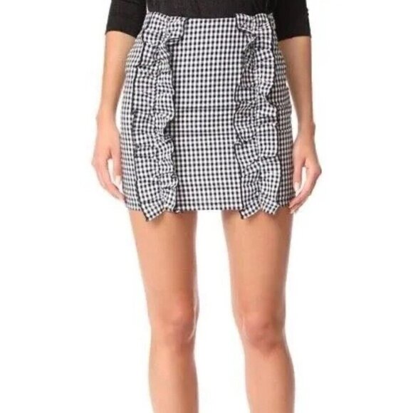 AFTER MARKET SIZE SMALL BLACK WHITE GINGHAM RUFFLE MINI SKIRT - Picture 1 of 9